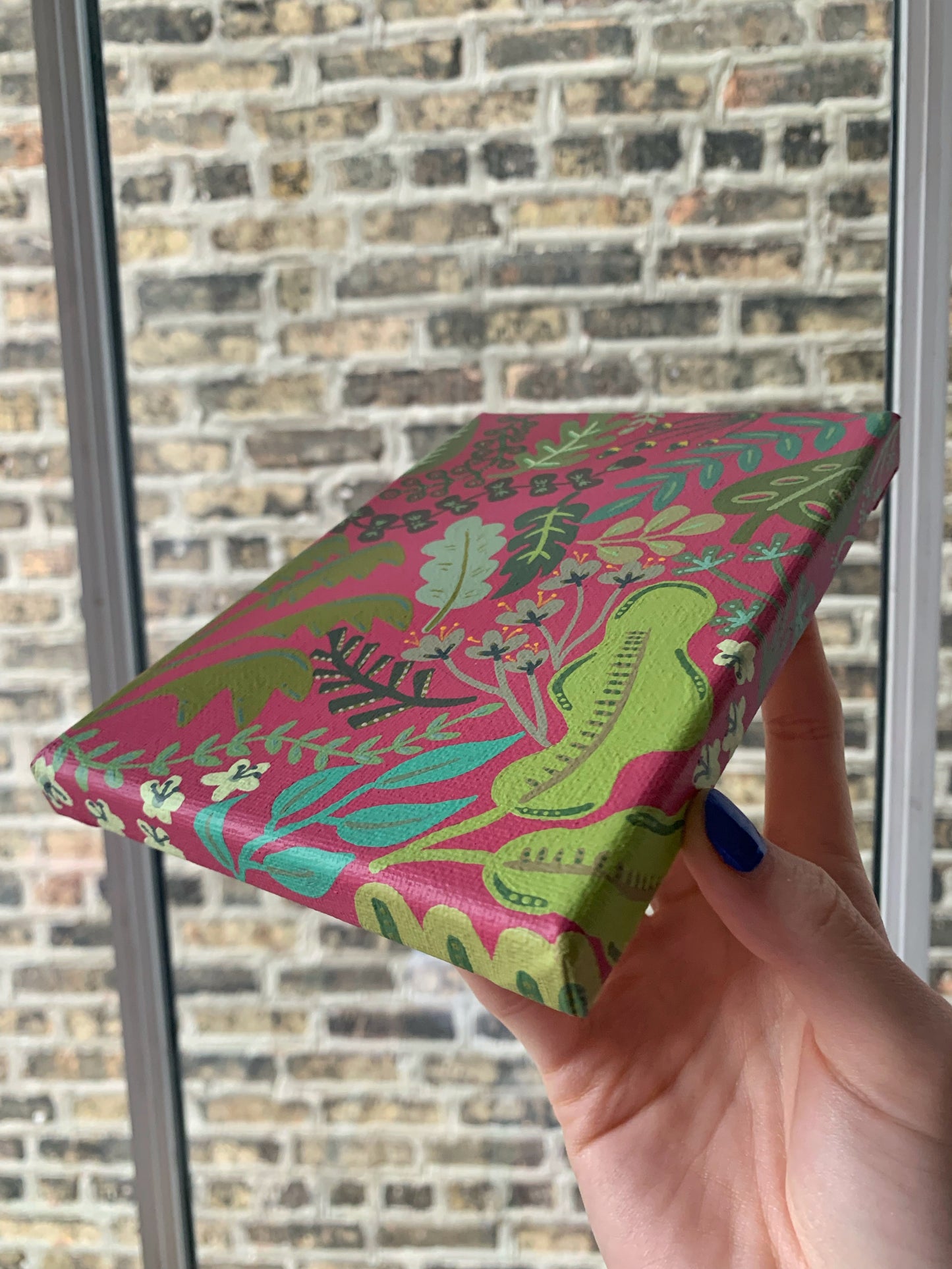 Dark Pink Leaf Collage 5x7 Canvas