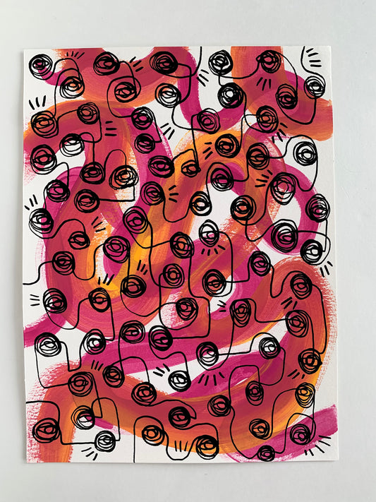 Red Squiggle Eye Painting