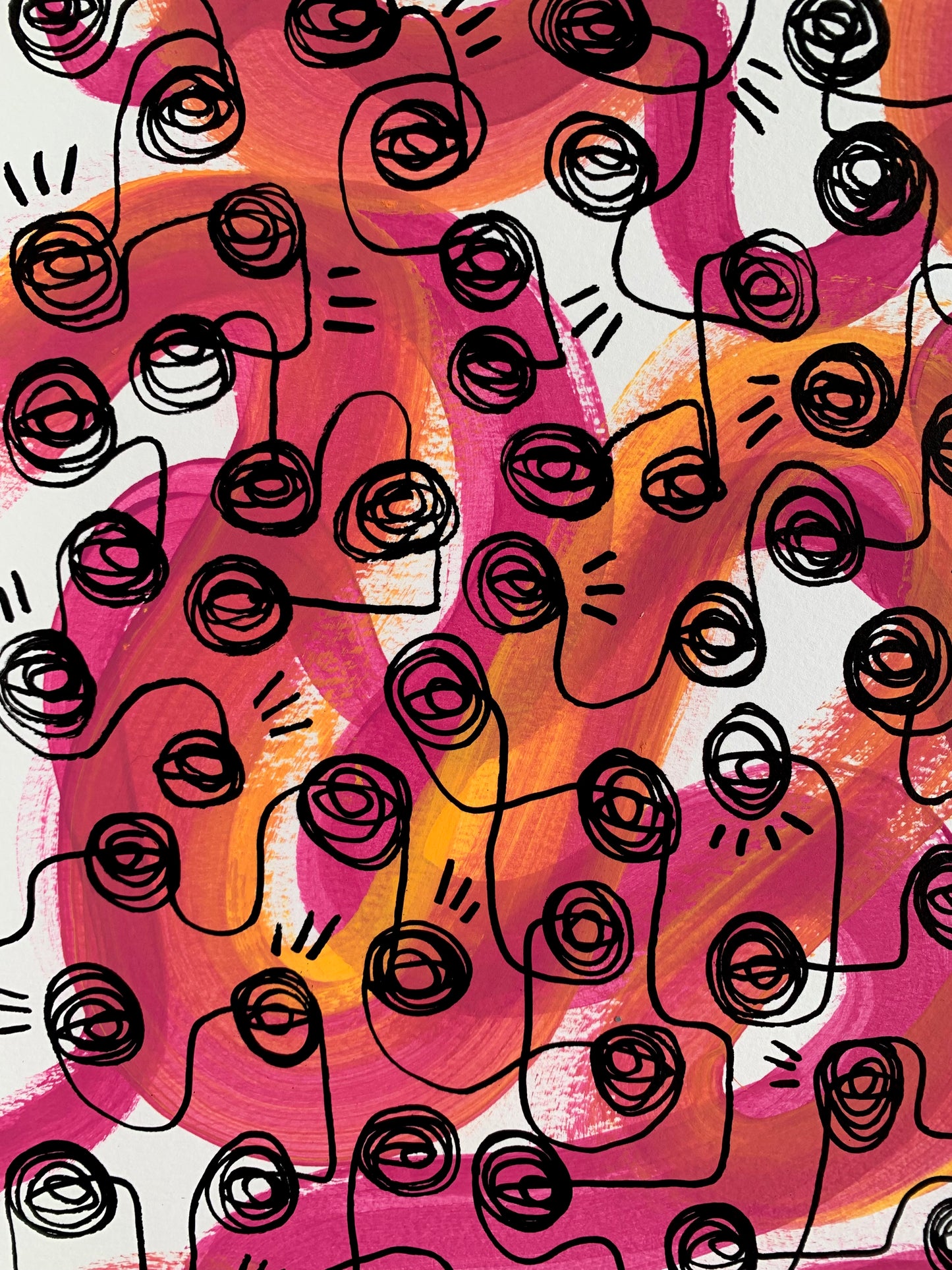 Red Squiggle Eye Painting