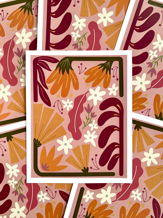 Pink Abstract Flowers - 8x10 Art Print