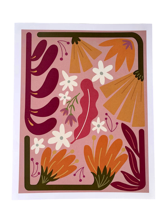 Pink Abstract Flowers - 8x10 Art Print