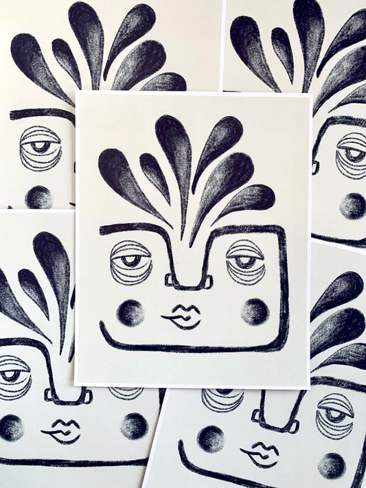 Spread of abstract textured blue face art prints