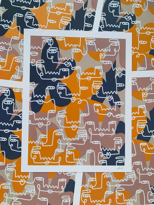 Spread of single line abstract face art prints