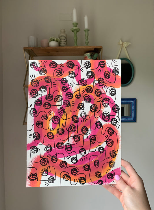 Red Squiggle Eye Painting