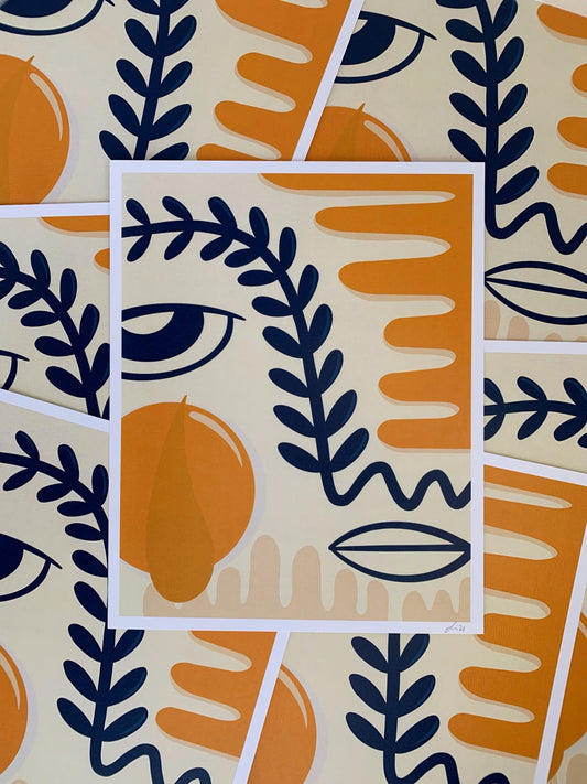 Spread of blue and yellow abstract face art prints