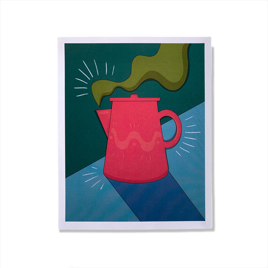 Colorful kettle print against a white background