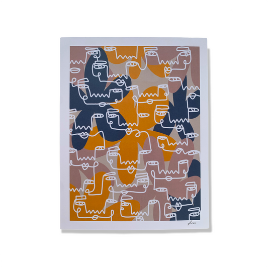 White single line abstract face print against white background