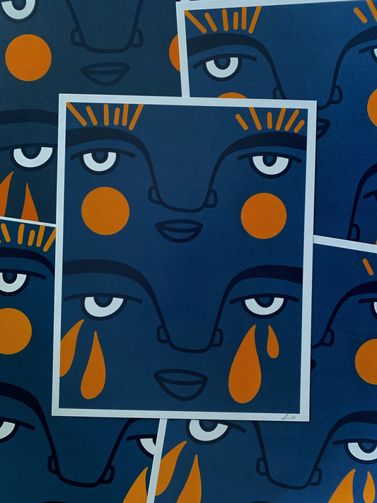 Spread of blue and yellow abstract face art prints